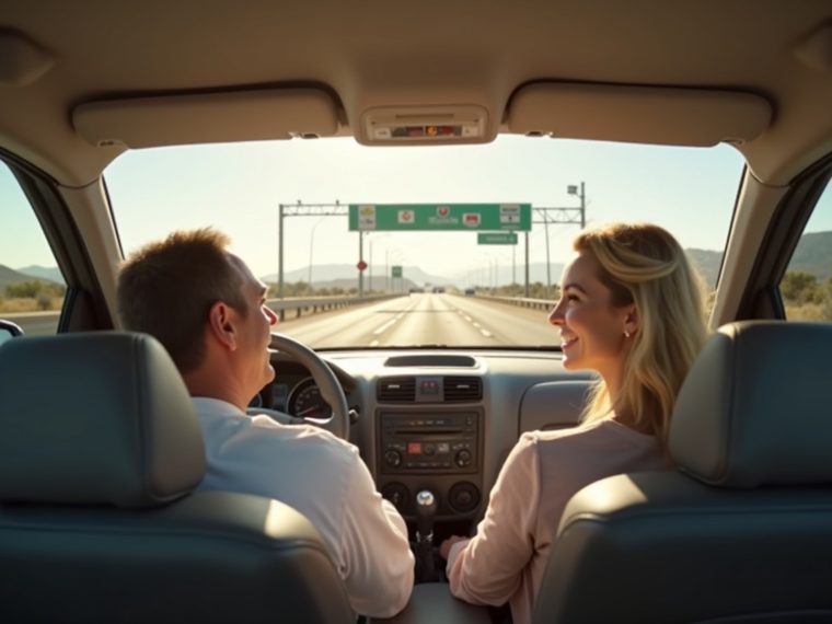 Confident couple crossing into Mexico