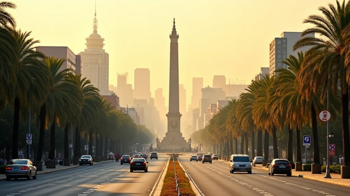 Driving in Mexico City: Hoy No Circula, Traffic and What to Know 1 Wide tree-lined Mexico City boulevard with a tall monument column and traffic