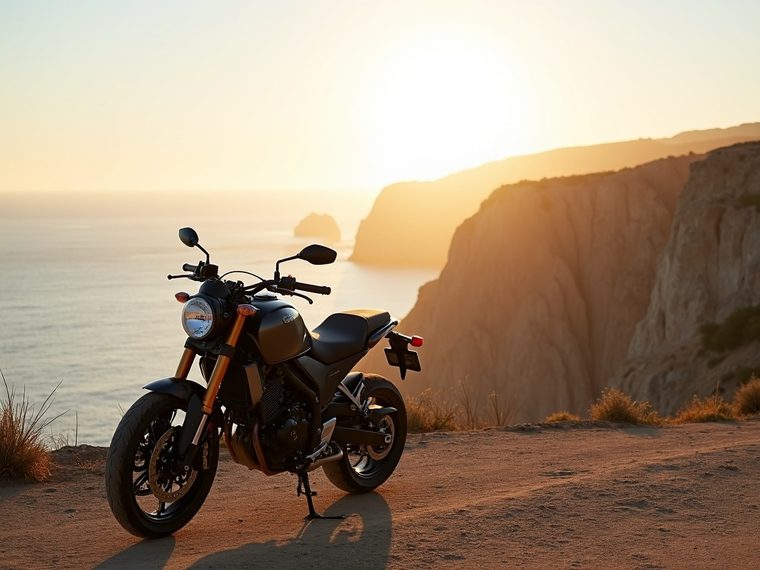 Motorcycle at a Baja California coastal overlook