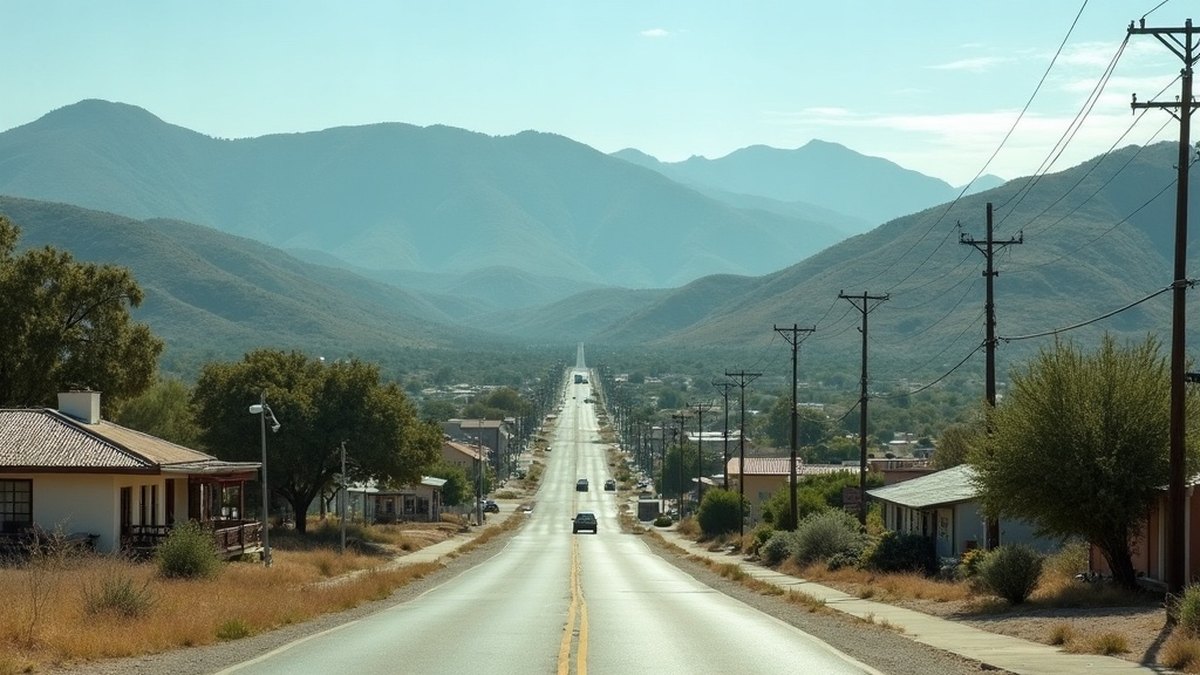 Quiet Tecate border town set in green rolling hills in Baja California