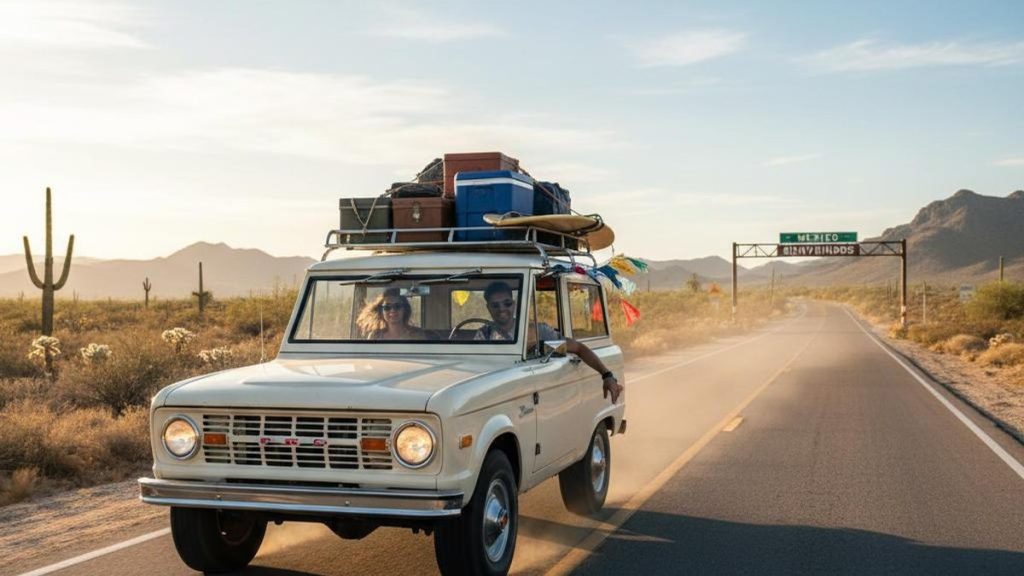 Temporary Mexican Car Insurance: 1 Day to 1 Year Coverage 2 A car packed for a short weekend trip heading to the Mexico border